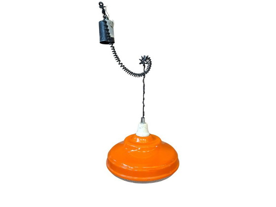 Image 1 of Vintage 1970s Space Age Chandelier – Orange and Crystal – Ø 38cm