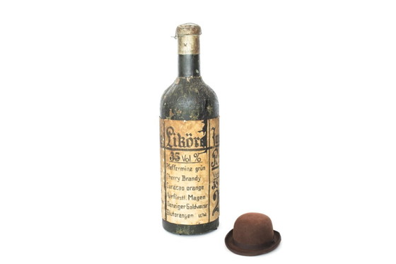 Image 1 of Vintage paper Deco | very old 1940 Bottle cardboard | 102cm high | Pub | Germany Korn Alcohol Rum Liqueur German Schnapps