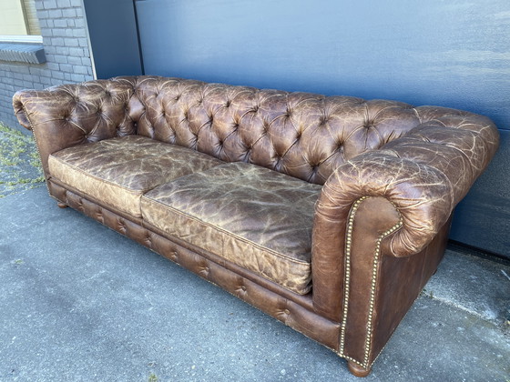 Image 1 of Ruime Chesterfield 3.5 + 1 + 1 zit bankstel sigaren cognac 