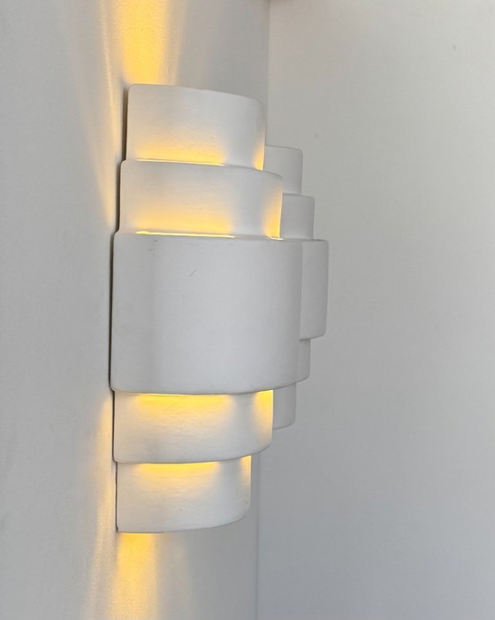 Image 1 of Paar antike Gipswandleuchten, mattweiß, Frankreich 1980