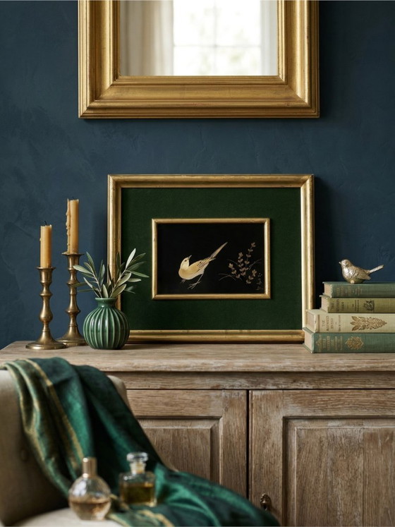 Image 1 of Inlaid Japanese lacquer painting – “Sekirei” bird – handcrafted, limited edition