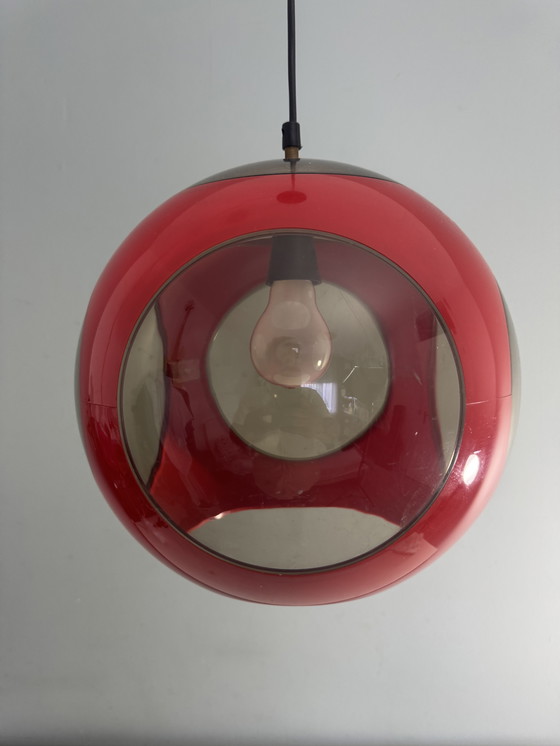 Image 1 of Vintage red space age lamp Bug Eye pendant lamp 1970s