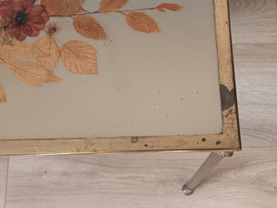 Image 1 of Bronze side table with pressed flowers