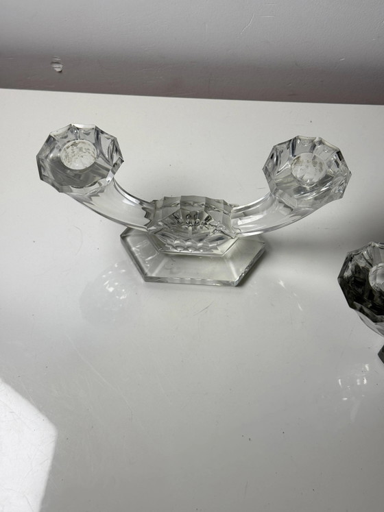 Pair of double Art Deco candlesticks "Imperial" in Crystal – Val Saint Lam – Lambert, Candle holders, Glass (photo 4 of 9)