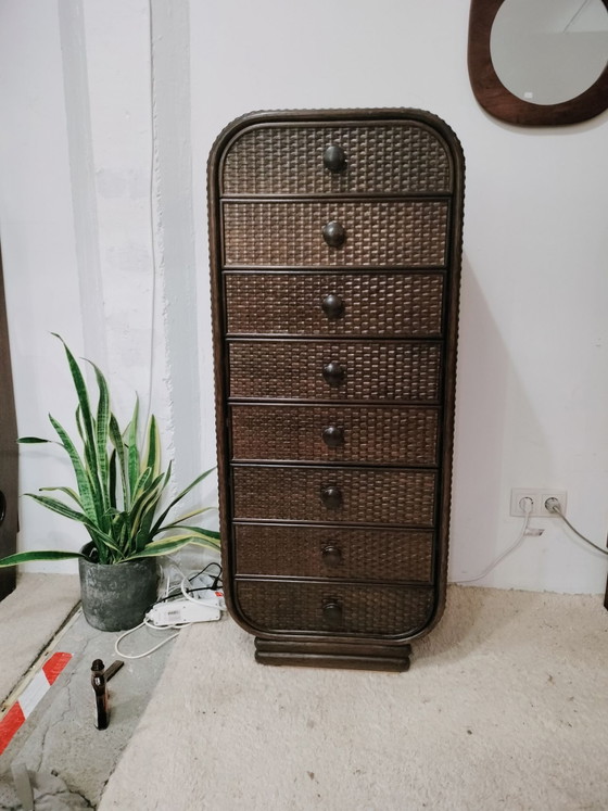 Vintage 70s rattan, webbing tall Chest of drawers – Wood (photo 6 of 6)