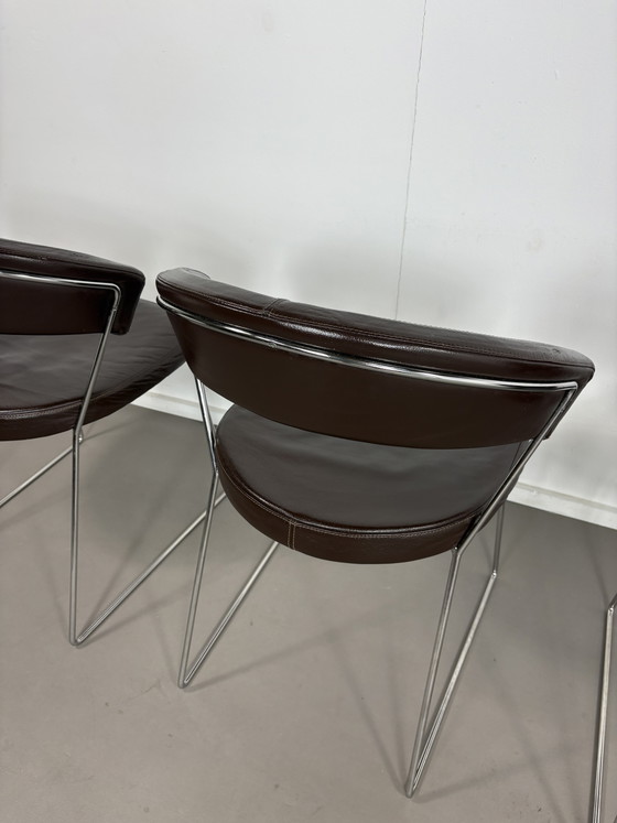 4 sedie da pranzo vintage Calligaris in pelle marrone cioccolato – Leather, Metal (photo 10 of 10)