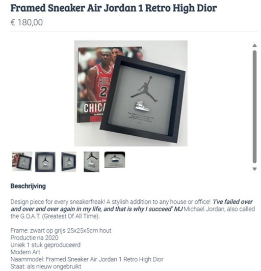 Framed Sneaker Air Jordan 1 Retro High Dior, black on grey
