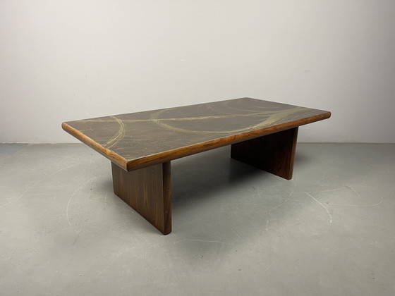 Image 1 of Artistic Brutalist Brass-Etched Coffee Table in the Style of Bernhard Rohne, Germany, 1960s. Ref.: CT1001