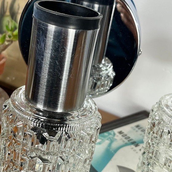 Pair of seventies stainless steel and glass globe Wall lights, Metal, Silver (photo 5 of 9)