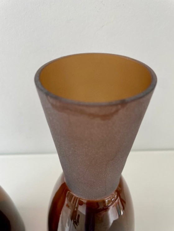 Image 1 of Set of 2 amber-colored Scandinavian design carafes / vases
