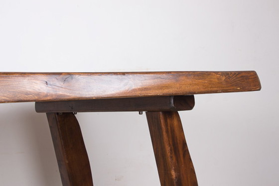 Image 1 of Large Brutalist style dining table, farmhouse style, in solid elm in the style of Olavi Hanninen 1960.
