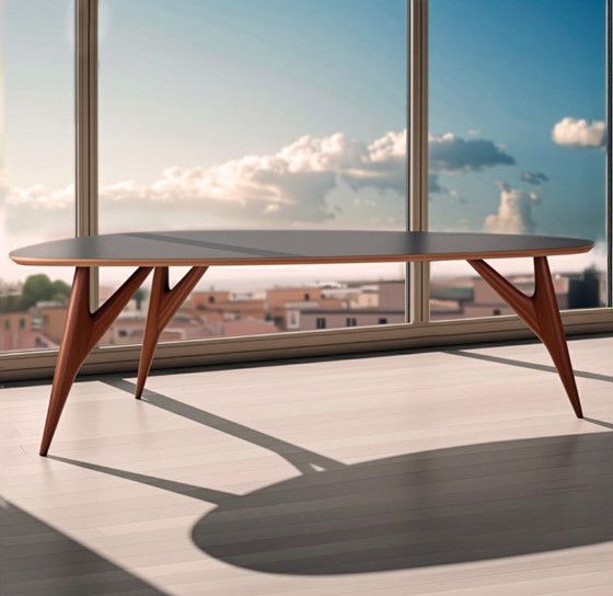 Image 1 of Luxury Ted ONE Dining Table 240x120 Grey Laminate & Solid Sapelli Mahogany Custom Made Italy