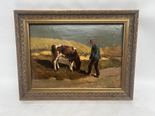 Pintura (13): Campesino con ganado - Feodor van Knegten 1871-1937