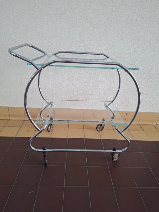 Servierwagen im Art-déco-Stil mit Rohrrahmen