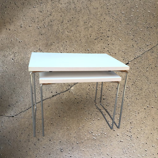 Set 2x Brabantia Side Tables Formica Top Chrome Legs