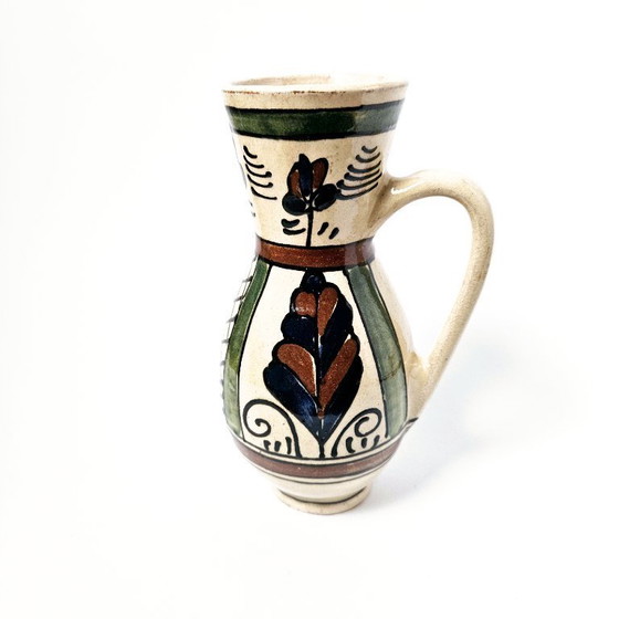 Image 1 of Transylvania Floral Ceramic Jugs Pitchers Vases |2 Pcs Set Vintage Traditional HandPainted Hungarian Folk Art Pottery | Korond 