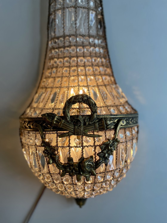 Image 1 of Pair of 2 XL wall lights French Louis XVI style cristal baskets 