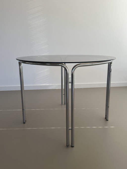 Vintage Chrome Dining Table Bauhaus Style Smoked Glass