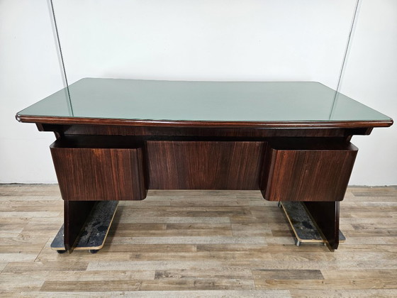 Image 1 of Art Decò bureau in exotisch hout, glas en messing