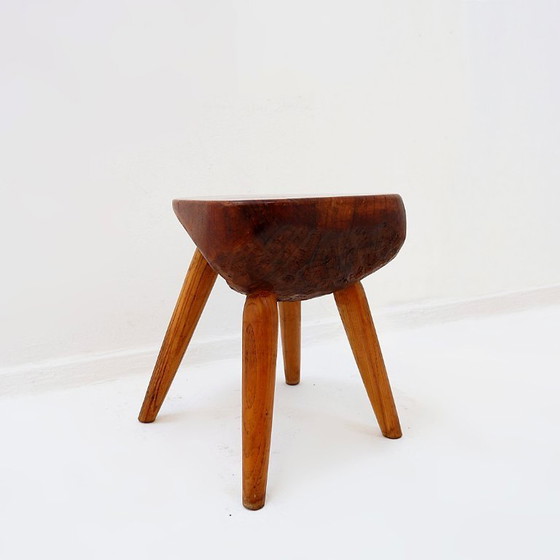 Image 1 of Vintage stool carved with organic shapes – Solid wood, 1960s