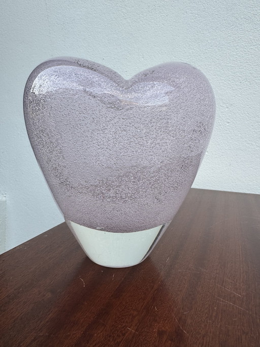 Heart-shaped vase in pink bubbled glass, 1960s