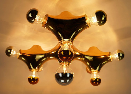 Cosack Gemini Space Age plafondlamp - goudkleurig plastic - Sputnik plafondlamp - jaren 70. – Plafondlampen (photo 17 of 20)