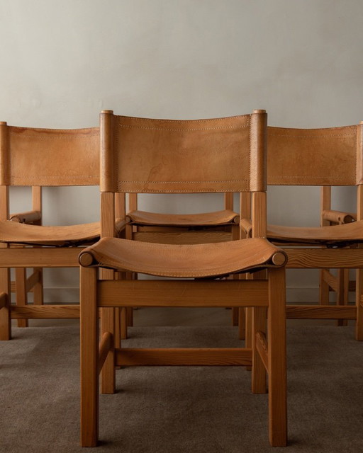 Vintage Kotka Dining Chairs by Tomas Jelinek for IKEA, Pine & Saddle Leather Safari Chairs, 1980s, Set of 6