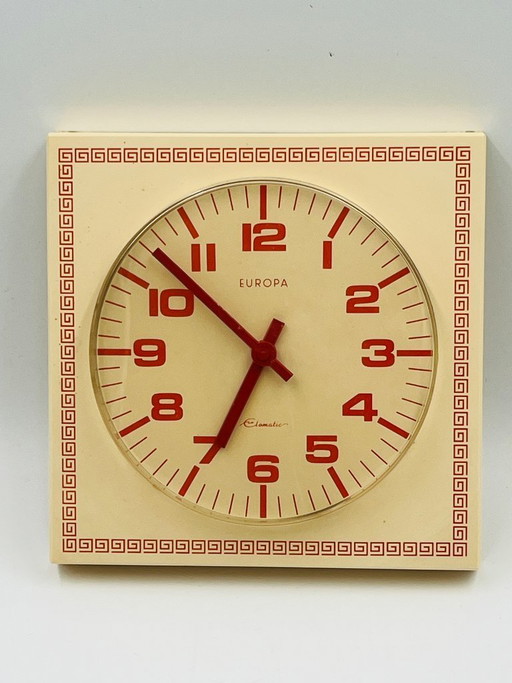Vintage Europa wall clock, red and cream, 1970s