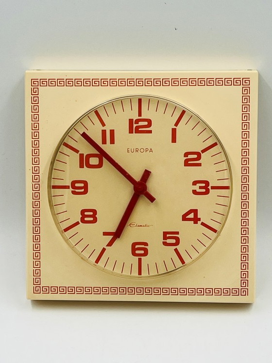 Image 1 of Vintage Europa wall clock, red and cream, 1970s