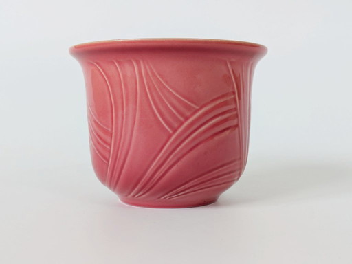 Midcentury West German Ceramic Planter | Blush Pink Art Nouveau Style