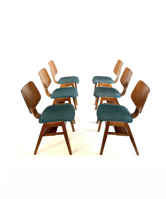 Image 1 of 6x chaise empilable vintage en contreplaqué, style Egon Eiermann '60s