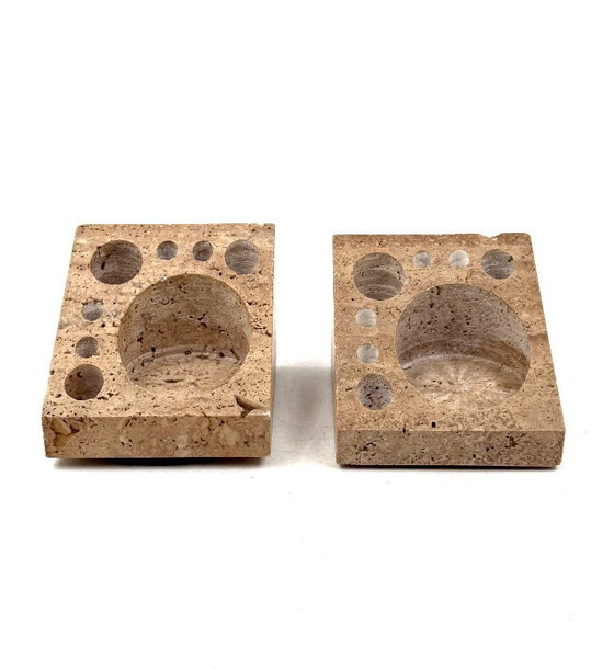 Image 1 of Enzo Mari, Set di 2 organizer da scrivania in travertino, Danese Italia 1970