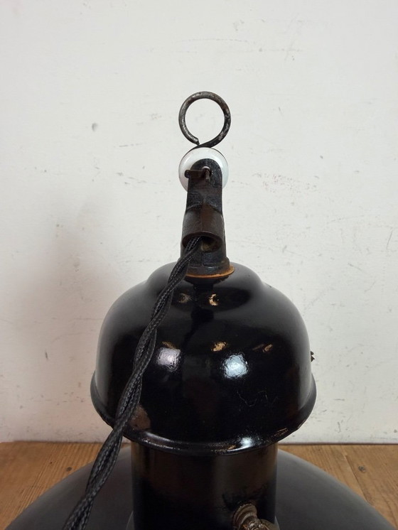 Image 1 of Industrial Black Enamel Bauhaus Pendant Lamp, 1930s