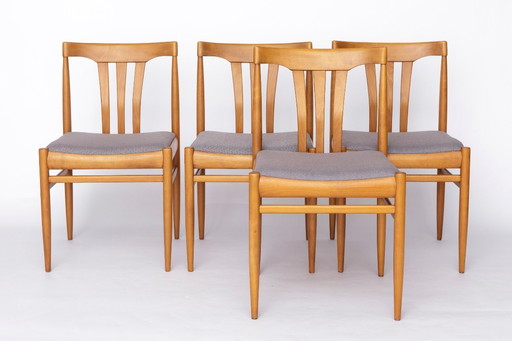 Set of 4 Vintage German Dining Chairs, 1960s, Beechwood Frame, Newly Upholstered in Light Blue Fabric, Mid-Century Modern