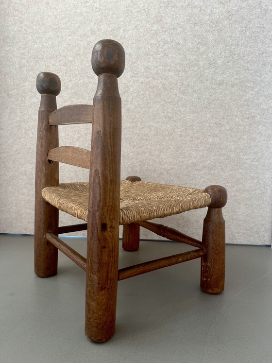 Image 1 of Charles Dudouyt – Brutalist Wabi-Sabi Chair / High Chair – Oak & Reed