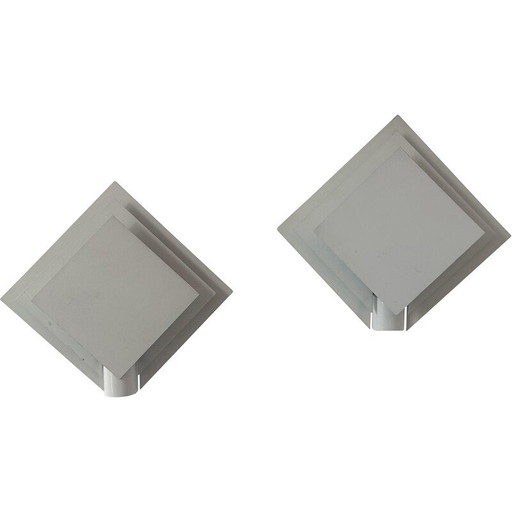 Pair of vintage wall lamp in white lacquered metal, Netherlands 1970
