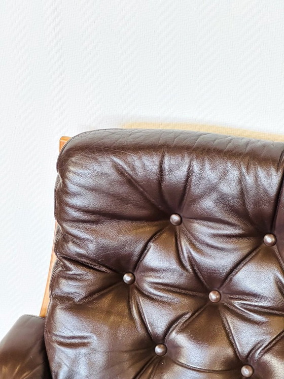 Image 1 of Scandinavian teak and leather bench, 1960