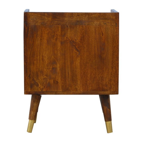 Image 1 of Table de chevet Manila Gold avec un tiroir en bois de manguier