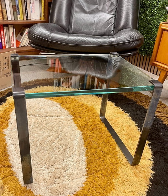 Image 1 of Table basse Draenert originale – plateau en verre et acier chromé mat – un classique du design vintage