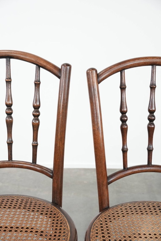 Image 1 of 2 x Wooden vintage bistro chair Jacob & Josef Kohn Wien with a wicker seat