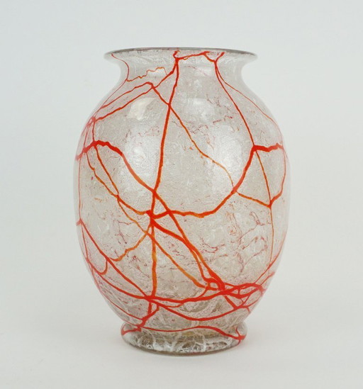 loetz klostermühle vaso in vetro art deco anni '30 vetro arancione bianco e trasparente