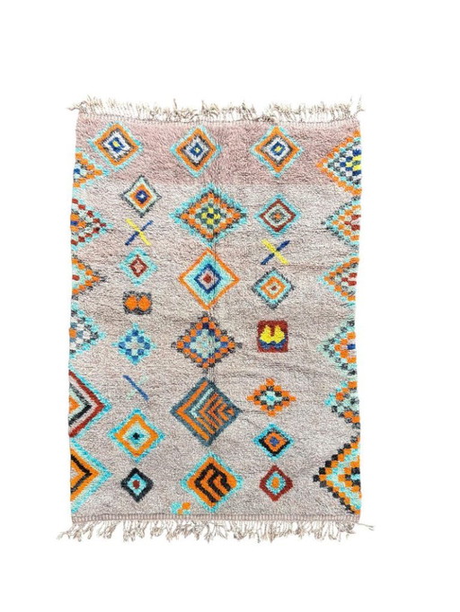 Colorful Moroccan Berber Rug 300X200cm- Authentic Handwoven Wool Carpet, Checkered Berber Rug - Beni ourain Rug - Handmade rug