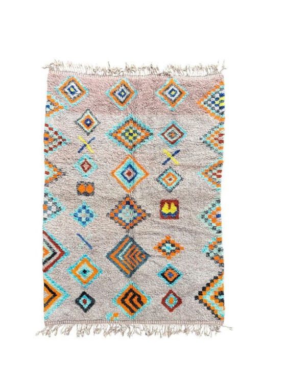 Image 1 of Colorful Moroccan Berber Rug 300X200cm- Authentic Handwoven Wool Carpet, Checkered Berber Rug - Beni ourain Rug - Handmade rug