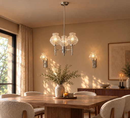 Suspension vintage danoise mid-century et 2 appliques murales