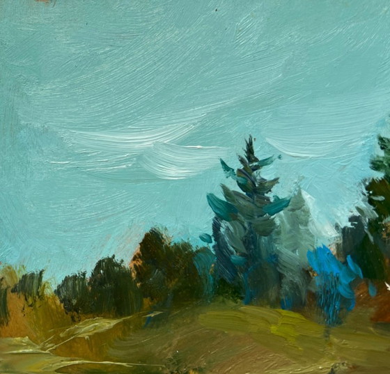 Image 1 of Original Oil Painting Coastal Forest Landscape Forest in the reflection of the river