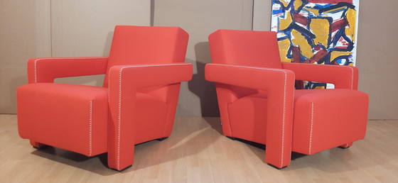 Image 1 of Cassina 2 Poltrona 637 Utrecht Nuova Mai Usata Lampo Rosso Lana 13L