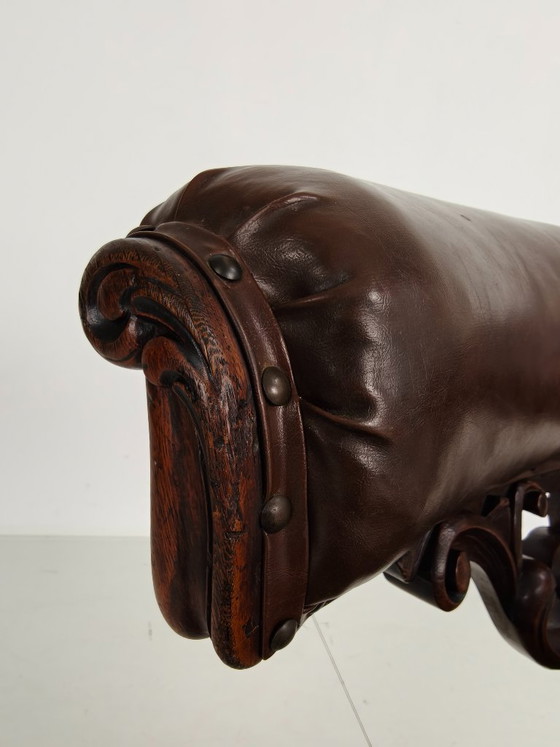 Antique Leather Armchair by Robson & Son – Carved Wood & Castors, Newcastle (photo 6 of 11)
