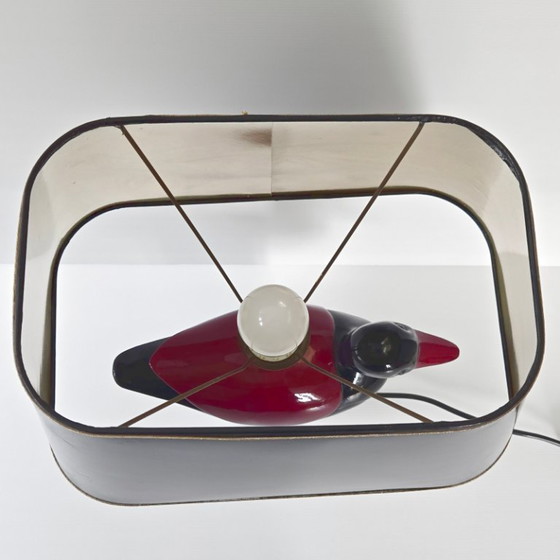 Image 1 of Vintage 1970s Italian Duck Table Lamp, Black & Burgundy Lacquered Wood