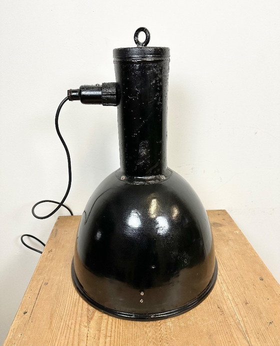 Image 1 of Industrial Black Enamel Factory Hanging Lamp, 1950s