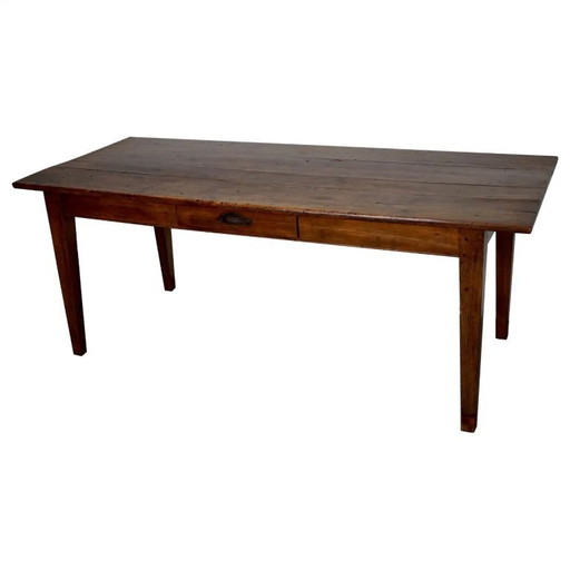 Table à manger rustique française ancienne en bois de fruit et de chêne, début du XXe siècle